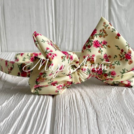 Обруч софт бант в цветочек, 2,5 см, молочный, шт.