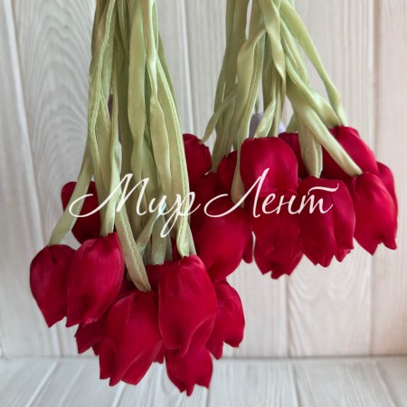 Тюльпаны из органзы, 42 см, красные, упаковка 20 шт.