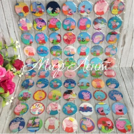 Наклейки для крышечек, свинка Пеппа, упаковка 70 шт.