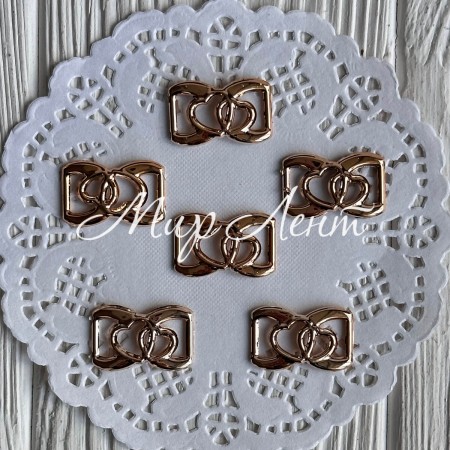 Пряжка прямокутна з сердечками (пластик), 2,5 см, золото, Велика упаковка 2000 шт.