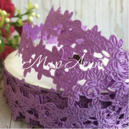 Кружевная лента розочка с листиком, 2,5 см, лиловый, рулон 17,5 м