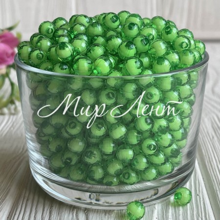 Бусина пластик с белой серединкой, 8 мм, зеленая, упаковка 500 г