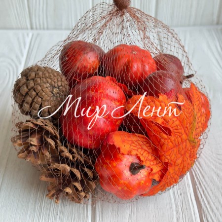 Набір з гарбузиками, шишками і жолудями (С30503), червоний, набір 20 шт.