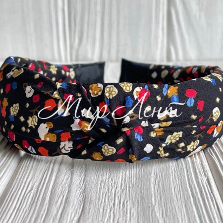 Обруч софт чалма в цветочек, 4 см, черный с хлопком, шт. 