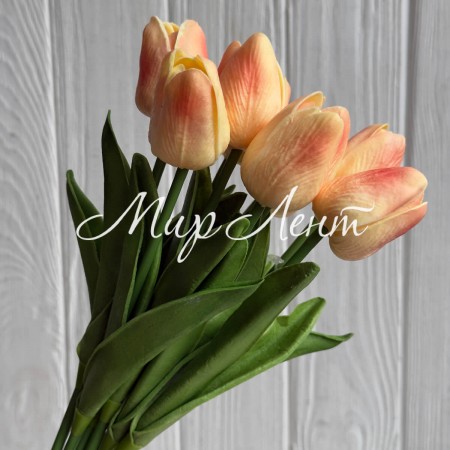 Букет тюльпанов, 34 см, персиково-коралловый, букет з 9 шт.