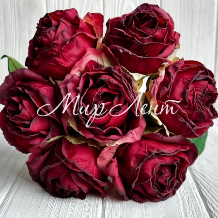 Букет бурбонской розы, 6х27 см, бордовый, букет з 7 шт.