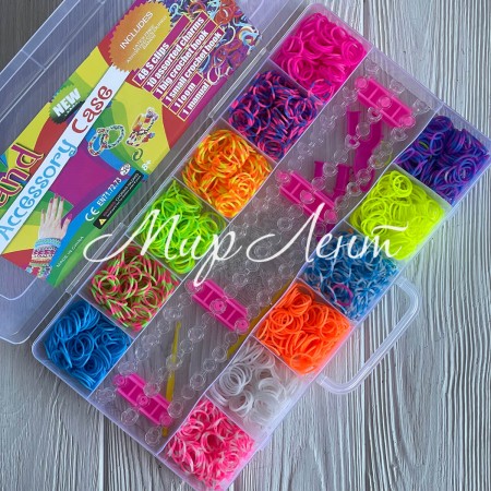 Набор резинок для плетения (средний), 12 цветов, набор на 13 ячейок