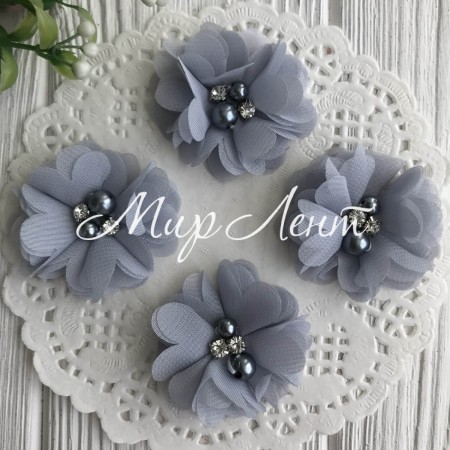 Шифоновый цветок, 4,5 см, светло-серый, упаковка 20 шт.