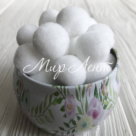 Помпоны бархатные, 2 см, белый, упаковка 500 шт.