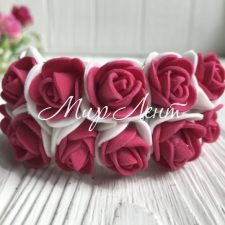 Роза 2,2 см, бело-малиновая, упаковка 12 пучков (144 шт.)