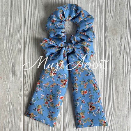 Резинка Твилли жатка бант в цветочек, 27 см, голубая, шт.