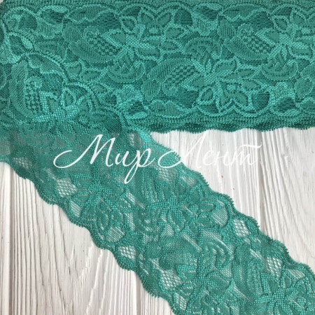 Кружево стрейчевое "Изабель", 8 см, морская волна, рулон 9 м