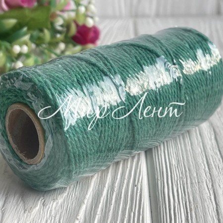 Хлопковый шнур, 2 мм, зеленый, рулон 100 м