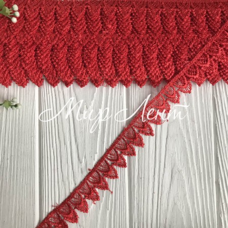 Кружево макраме узкое (TJ-10060), 2,5 см, красный, рулон 9 метров