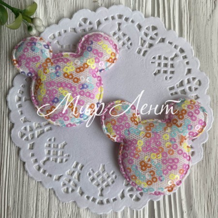 Аппликация Микки с паетками, 5,6х5,3 см, малиново-бирюзовая, упаковка 20 шт.