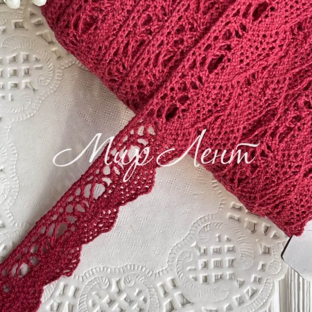 Кружево вязаное Айрис (D03602), 2 см, бургунди, рулон 45 м