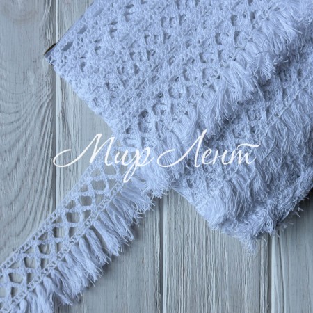 Кружево вязаное с бахрамой (D30260), белое, 5,7 см, рулон 23 м