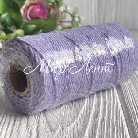 Хлопковый шнур, 2 мм, лавандовый, рулон 100 м
