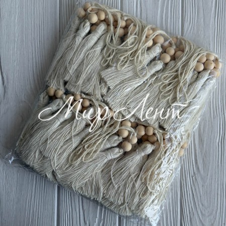 Кисточка декоративная с хлопка (D30196), 18 см, белая, Большая упаковка 50 шт.