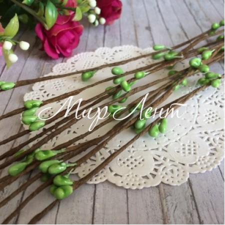 Декоративная ветка с тычинками, 40 см, светло-оливковый, упаковка 100 шт.