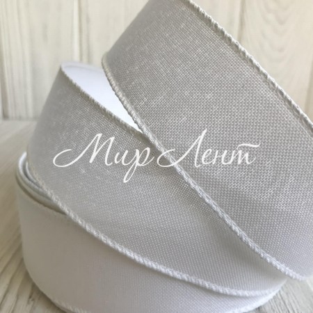 Котоновая лента с проволочным кантом, 3,8 см, белая, рулон 23 м