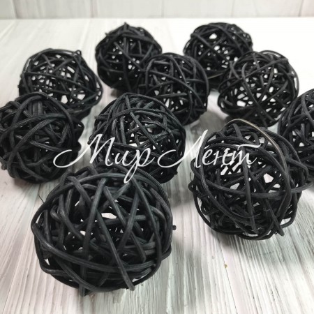 Ротанговый шарик, 5 см, черный, упаковка 10 шт.