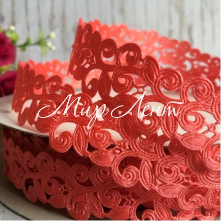 Лента-кружево, 2 см, коралловый, рулон 20 м