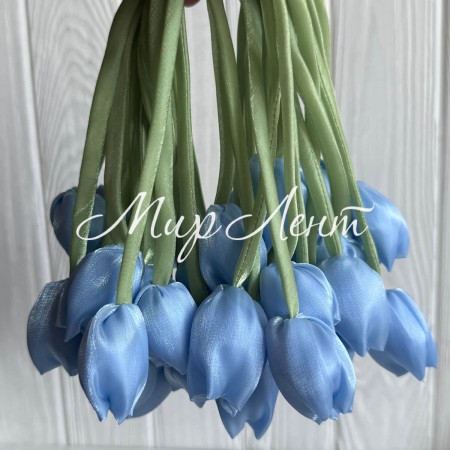 Тюльпаны из органзы, 42 см, голубые, упаковка 20 шт.