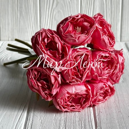 Букет кучерявой розы, 4х23 см, кораллово-малиновый, букет из 9 шт.