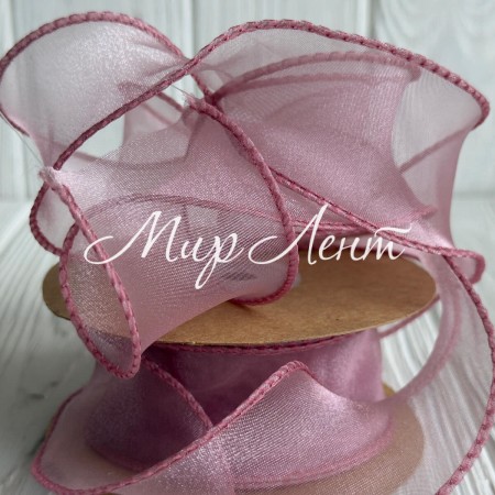 Лента-волна с органзы (D30332), 4 см, пудровая, рулон 9 м