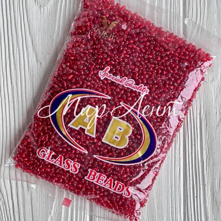 Бисер, размер 6/0, красный прозрачный с белой серединкой (25), упаковка 400 г