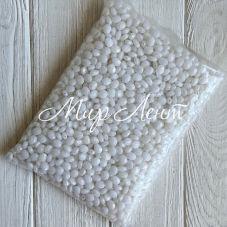 Бусина акриловая перламутровая граненый овал (С11831), 10х8,5 мм, белая, упаковка 500 г