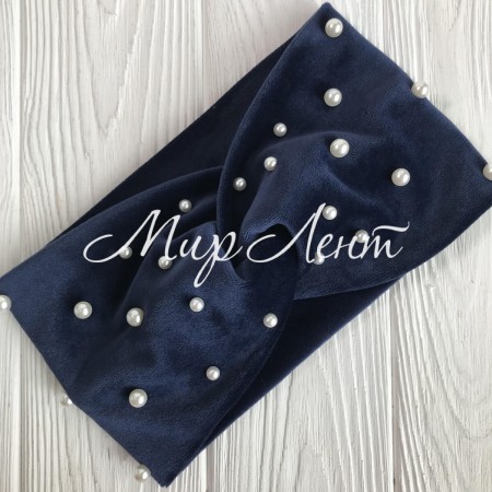 Повязка спорт велюр с жемчугом, 11 см, сапфировый, шт.