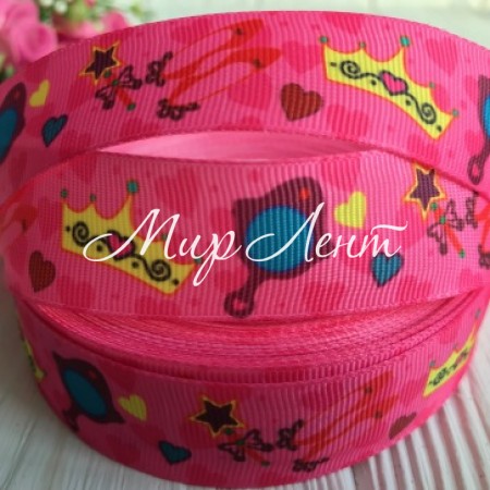 Репс 2,5 см, корона-дзеркало на малиновому, рулон 23 м