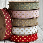 Лента мешковина с золотым сердечком