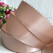 Атлас двухсторонний с петельками 2,5 см, бежевый, рулон 20 ярдов