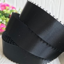 Атлас двухсторонний с петельками 2,5 см, черный, рулон 20 ярдов