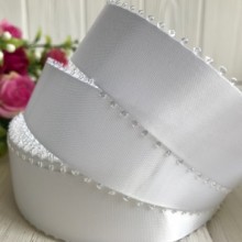 Атлас двухсторонний с петельками 2,5 см, белый, рулон 20 ярдов