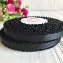 Атлас двухсторонний с петельками 0,6 см, черный, рулон 20 ярдов