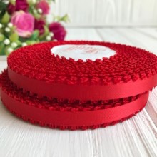 Атлас двухсторонний с петельками 0,6 см, красный, рулон 20 ярдов