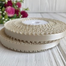 Атлас двухсторонний с петельками 0,6 см, молочный, рулон 20 ярдов