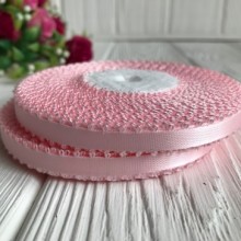 Атлас двухсторонний с петельками 0,6 см, светло-розовый, рулон 20 ярдов