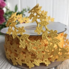 Кружевная лента цветочек вьюнок, 2 см, темно-желтый, рулон 20 м