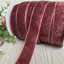 Лента велюр с люрексом, 2,5 см, пюсовый, рулон 45 м