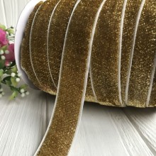 Лента велюр с люрексом, 2,5 см, золото, рулон 45 м