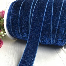 Стрічка велюр з люрексом, 2,5 см, темно-синій, рулон 45 м