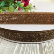 Лента велюр с люрексом 1,5 см, темное золото, рулон 18 м