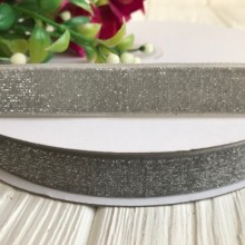 Лента велюр с люрексом 1,5 см, серебро, рулон 18 м