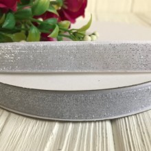 Лента велюр с люрексом 1,5 см, белый, рулон 18 м