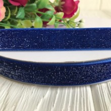 Лента велюр с люрексом 1,5 см, темно-синий, рулон 18 м